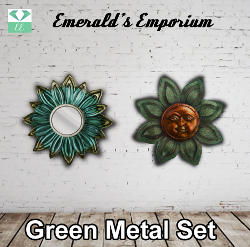 Second Life Marketplace Full Perm Green Metal Wall Decor Flower Set